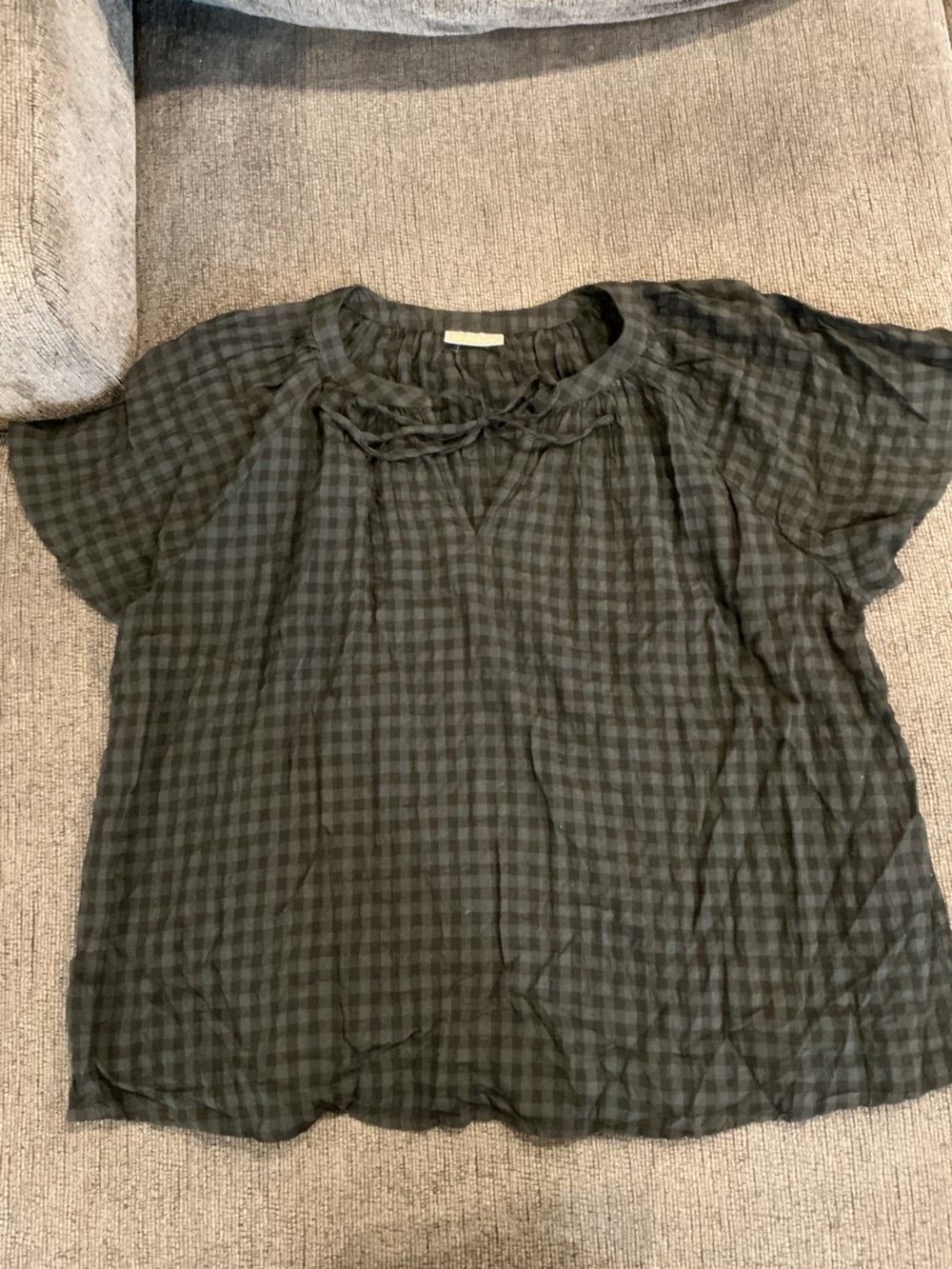 Style & Co. Black Gingham Short-Sleeve Peasant Top
